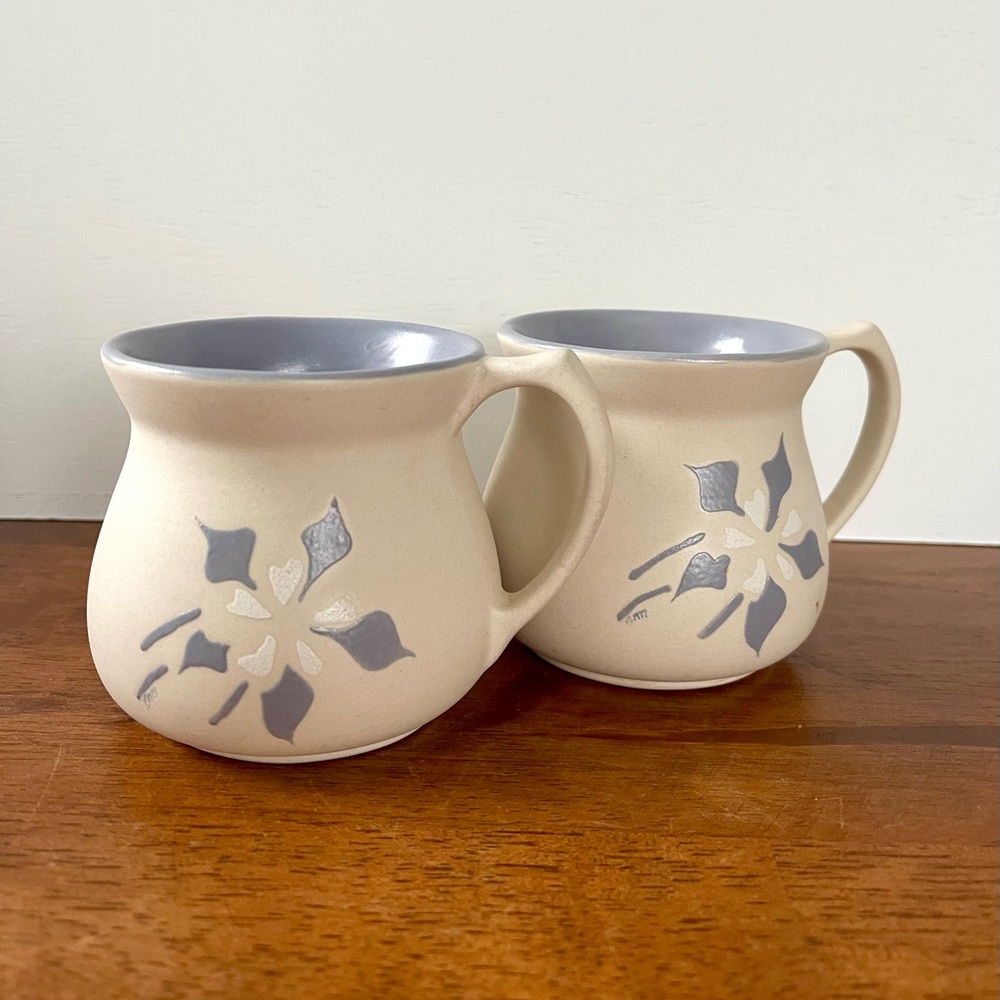 Pair of Small Stoneware 3” Mugs Stoneware by Ann 1989  Made in USA